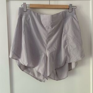 LULULEMON | hotty hot high rise lined 4” inseam shorts size 12 lavender grey
